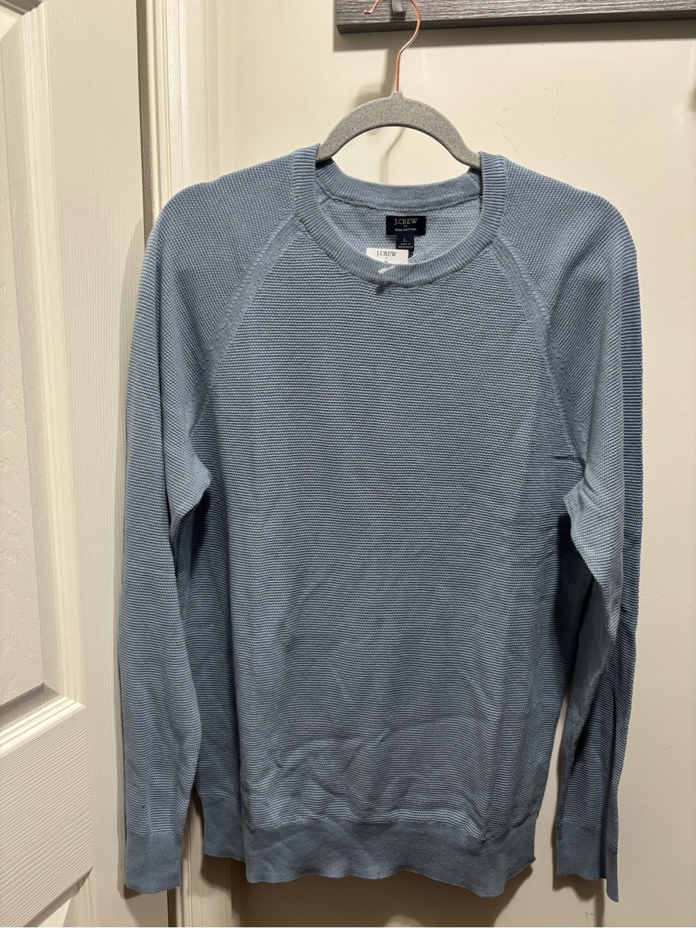 NWT J.Crew Mens 100% Cotton Textured Crewneck Sweater Blue CD617